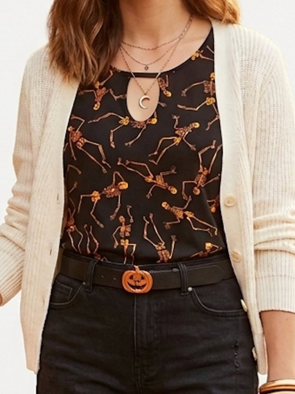 ModCloth Spooky Skeleton Black Halloween T-Shirt L
